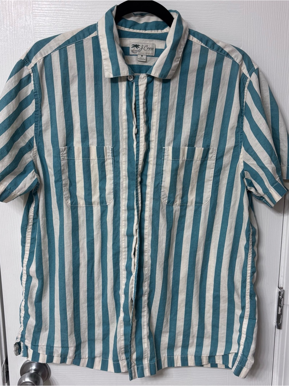 J. Crew Short Sleeve Slub Cotton Camp Collar Shirt #BE957